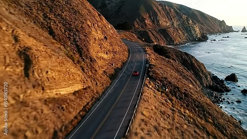 Cinematic Drone Shot over Coastal Highway, Travel & Adventure 4K