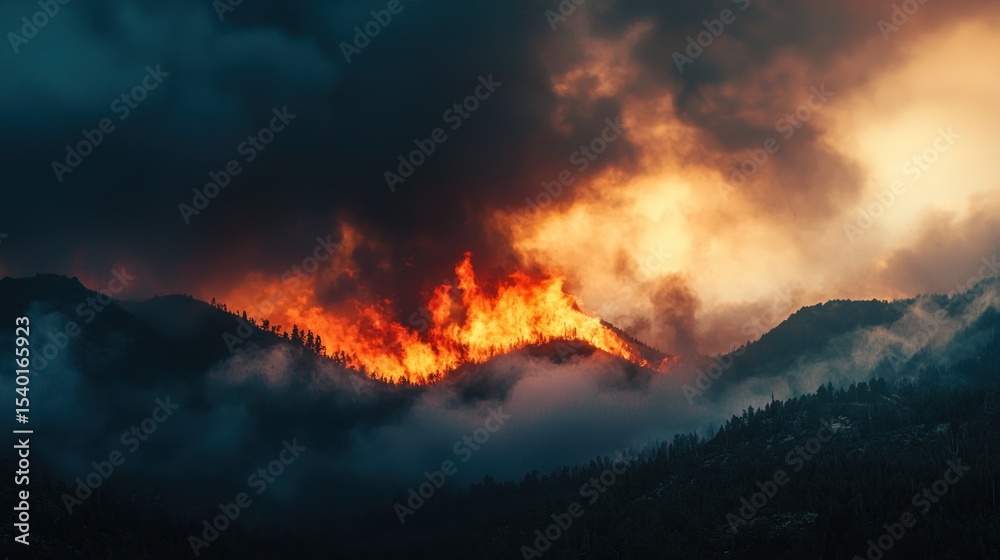 Naklejka premium Forest fire landscape