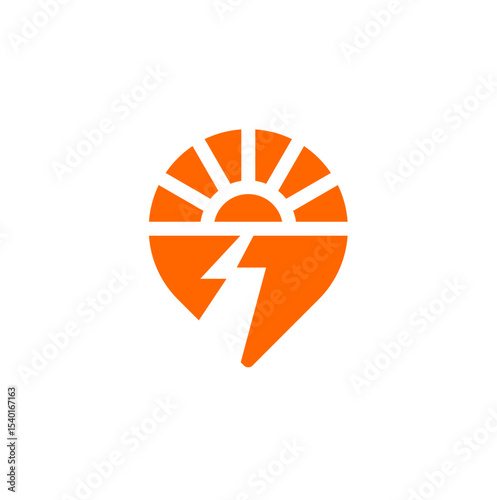 Orange Sunburst Location Pin with Lightning Bolt