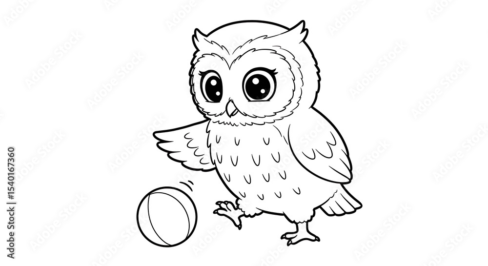 Fototapeta premium Adorable Cartoon Owl Playing with a Ball Free Coloring Page