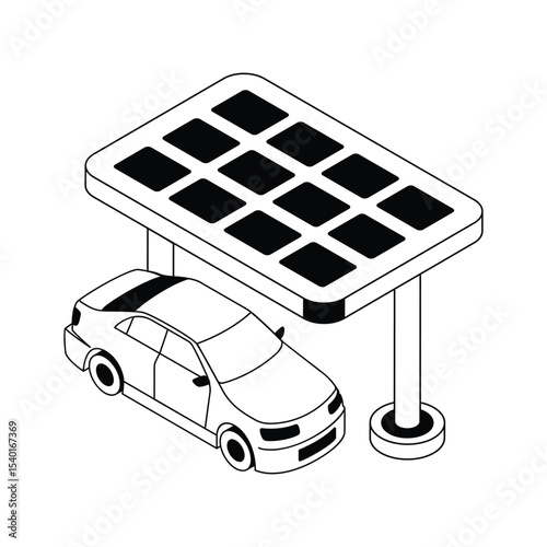 An amazing isometric icon of solar car terminal