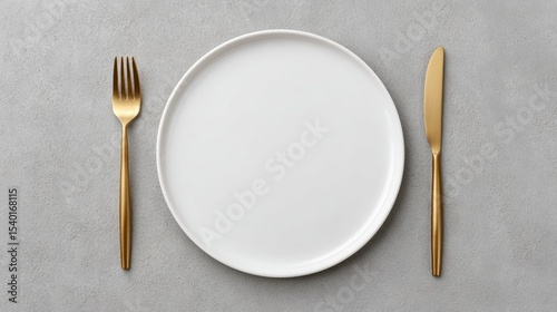Wallpaper Mural Elegant Table Setting with Gold Fork and Knife on Simple Plate Torontodigital.ca