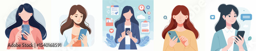 vector of woman using social media