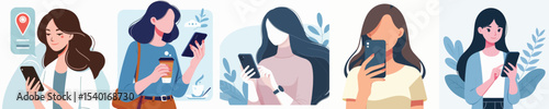 vector of woman using social media