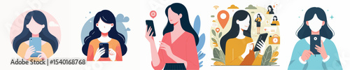 vector of woman using social media