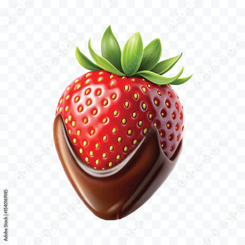 realistic 3d strawberry fruit dipped in chocolate isolated on transparent background