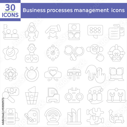  Business processes management  icons set. Administration resources, customer service. Isolated vector illustrations.