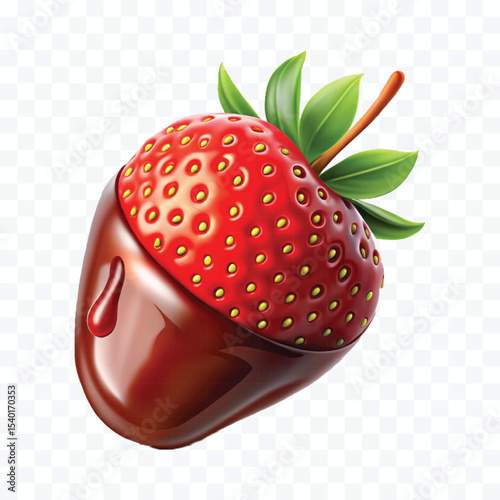 realistic 3d strawberry fruit dipped in chocolate isolated on transparent background