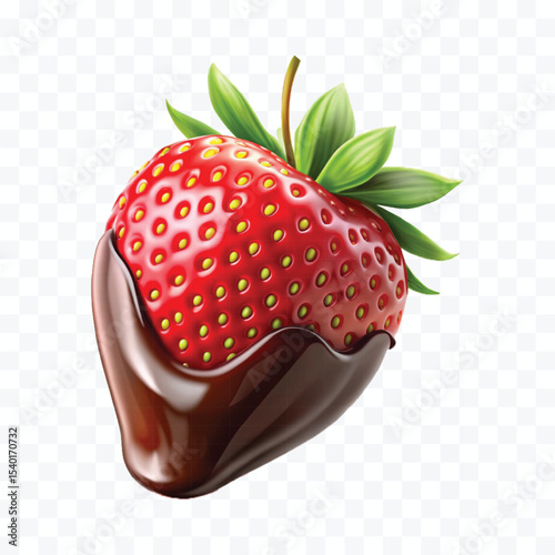 realistic 3d strawberry fruit dipped in chocolate isolated on transparent background