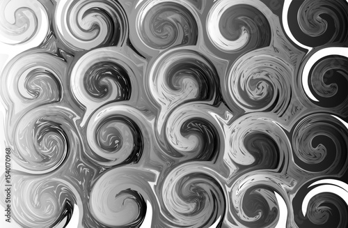 Abstract black and white spiral pattern with brush stroke effect, creating a dynamic and textured impression in elegant monochrome shades