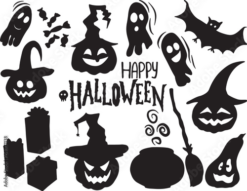 Scary Halloween Vector Collection Witches Ghosts Zombies Tomb Symbols Pack