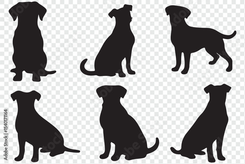 Silhouettes of a dog, vector, isolated collection. Dogs group standing or sitting of different breed. eps 10