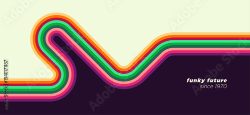 A simple, abstract retro design in 1970s style with rounded, colorful lines. vector illustration.