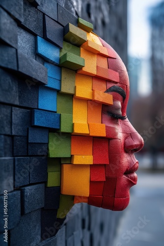 Abstract mosaic celebrating African-American heroes in vibrant colors and geometric forms