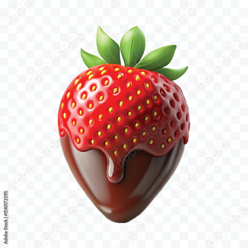 realistic 3d strawberry fruit dipped in chocolate isolated on transparent background