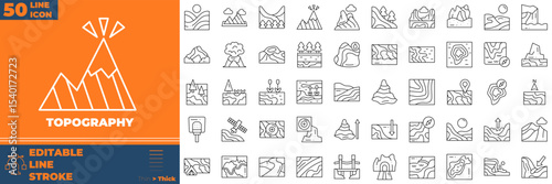 Topography Line Editable Icons set. Vector illustration in modern thin line style of topography icons: canyon, cliff, desert, forest, etc