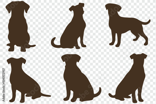 Silhouettes of a dog, vector, isolated collection. Dogs group standing or sitting of different breed. eps 10