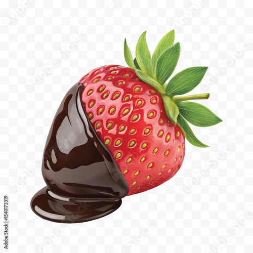 realistic 3d strawberry fruit dipped in chocolate isolated on transparent background