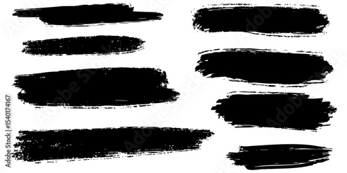 Set of ink brush strokes, brushes, lines, black paint, grungy. hand drawn graphic element isolated on white background. vector illustration.