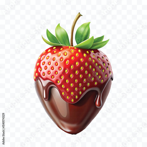 realistic 3d strawberry fruit dipped in chocolate isolated on transparent background