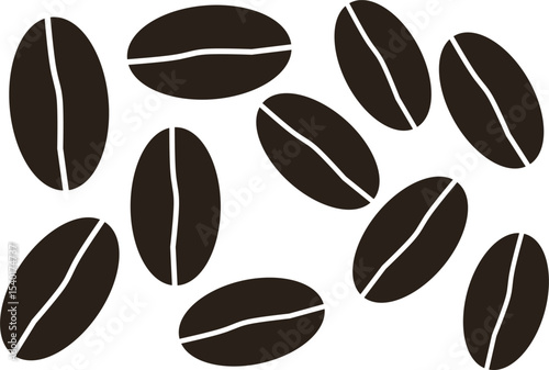 Seamless pattern of stylized coffee beans in a minimal black and white line art style. Ideal for café branding, packaging, wallpapers, or textile design. Simple, modern, and bold visual appeal.