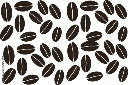 Seamless pattern of stylized coffee beans in a minimal black and white line art style. Ideal for café branding, packaging, wallpapers, or textile design. Simple, modern, and bold visual appeal.