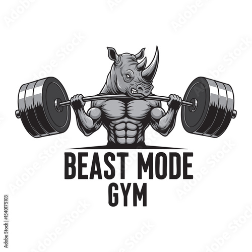 "Beast Mode Gym" Rhino Barbell Lift Vector Icon Set - Unstoppable Force Theme.