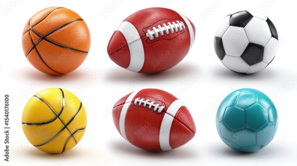 Dynamic Collection of Sports Balls Showcasing Variety and Athleticism on White Dynamic Collection of Sports Balls Showcasing Variety and Athleticism on White
