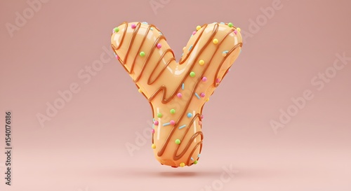 Letter Y Doughnut with Sprinkles on Pink Background