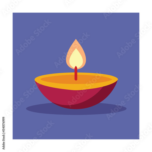 A lit diya lamp burning with flame for festival celebrations in flat vector illustration