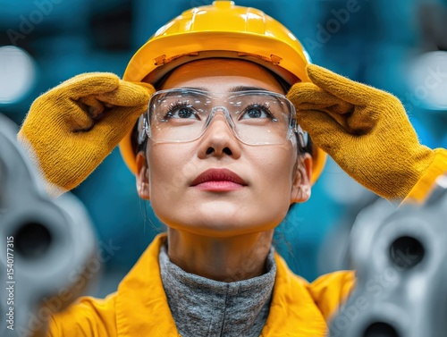 Construction Worker Wearing Safety Glasses and Hard Hat Portrait