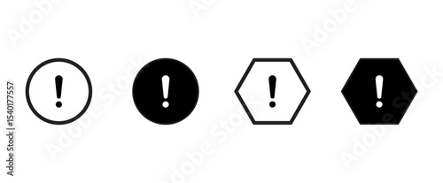 Set of warning circle vector icons on isolated transparent background, danger, exclamation marks, attention, error, caution, warning icon set
