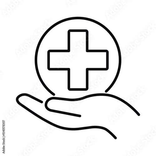 Hand with a medical cross outline vector icon