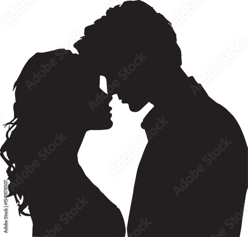 Romantic Couple Head Touch Silhouette Love Illustration