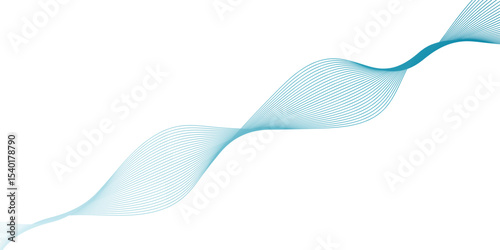 Abstract wavy lines in shades of blue and teal create a modern minimalist design element against a clean white background