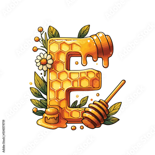 Honey bee Letter E SVG, Honeycomb alphabet, beekeeping letter, Letter E svg