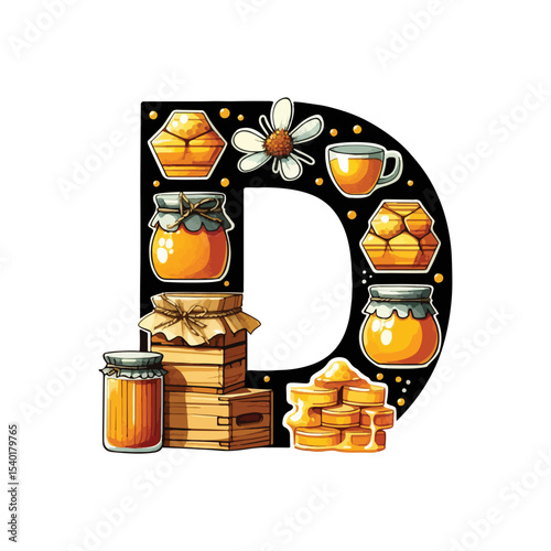 Honey bee Letter D SVG, Honeycomb alphabet, beekeeping letter, Letter D svg