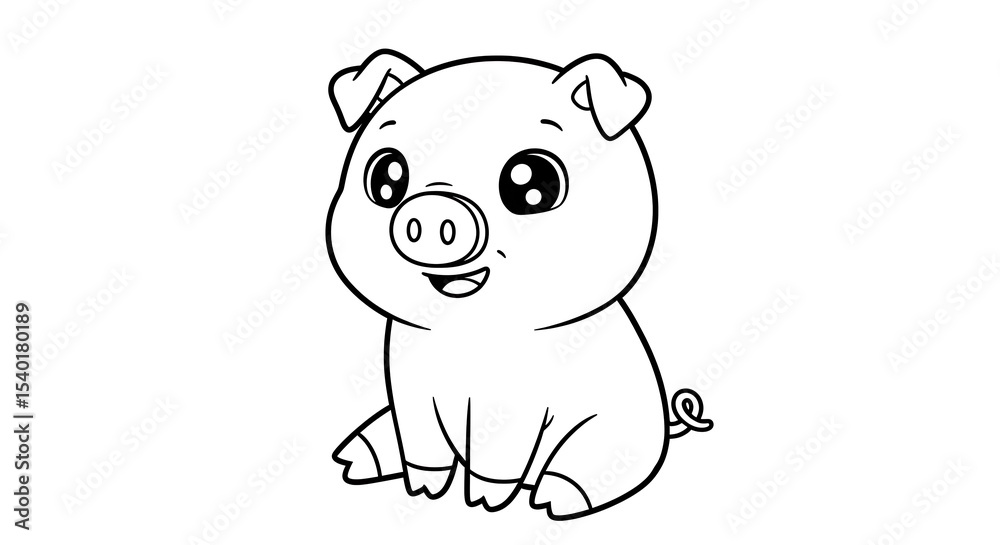Naklejka premium Adorable Cartoon Pig Illustration Free Printable Coloring Page