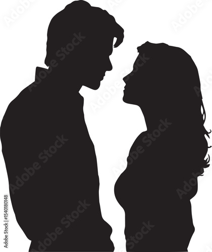Romantic Couple Facing Each Other Silhouette Vector Art.