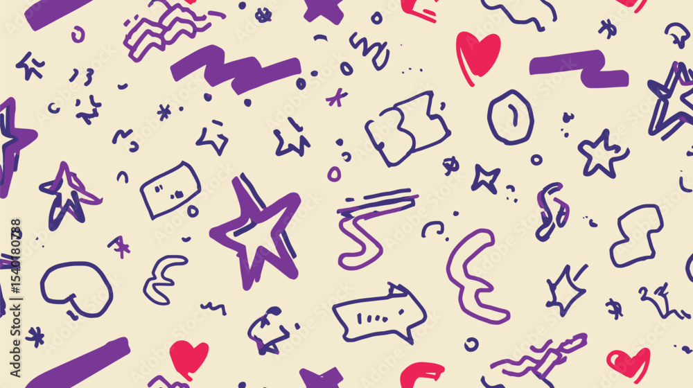 Obraz premium Whimsical doodles scatter across cream surface creating abstract backdrop drawing attention