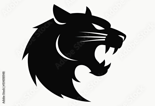 Dynamic black silhouette of a roaring panther head in profile, a powerful minimalist icon for a sports team mascot, fierce logo design, or athletic brand.
