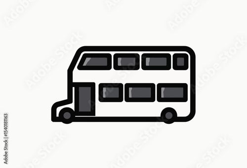 Minimalist outline icon of a double-decker bus, a simple black and white line art symbol for public transportation, travel apps, or urban transit maps.
