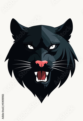 Fierce black panther head mascot logo, a powerful and aggressive wild cat illustration with sharp details for sports teams, gaming, or brand identity.
