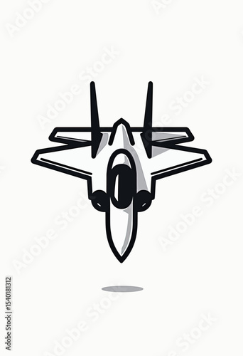 Dynamic and stylized fighter jet icon with a bold outline, a modern graphic illustration for aviation logos, gaming mascots, or air force-themed designs.
