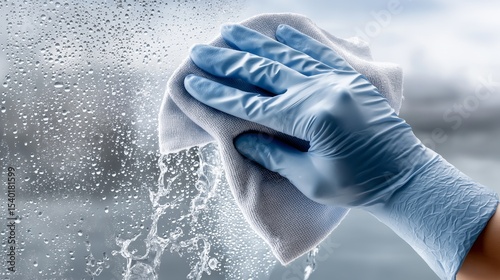 Cleaning a window with a microfiber cloth during a sunny afternoon
