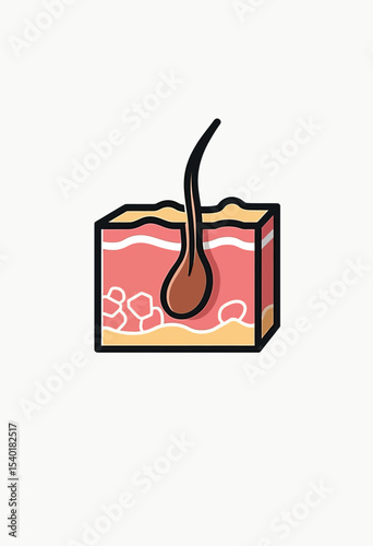 Minimalist icon of a single hair follicle in a skin cross-section, a simple and clean graphic for dermatology, hair care products, or medical diagrams.
