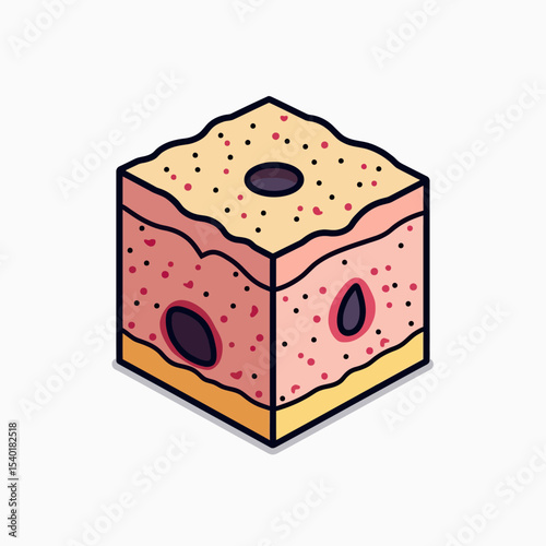 Isometric icon of a skin cross-section block showing pores and follicles, a simple, clean graphic for dermatology, skincare education, and medical diagrams.
