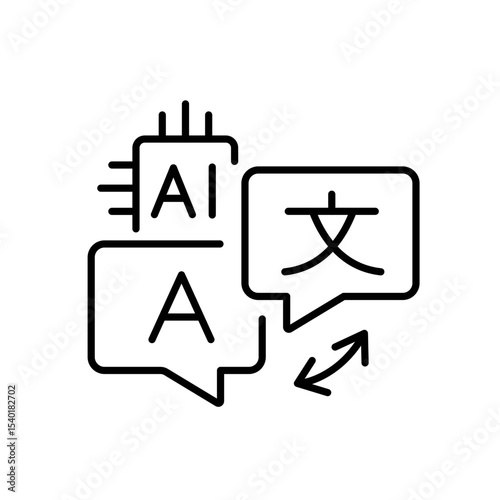 Line icon with editable stroke of AI text translator with multilingual interface for smart content localization