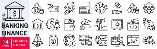 Banking and finance web line icon. Money, accounting, deposit, wallet, coins icons. Vector illustration