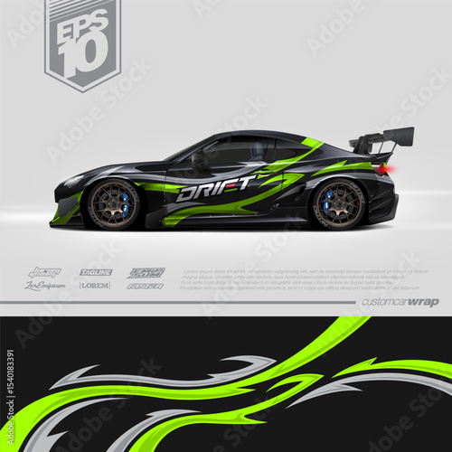 Racing car wrap design vector. Graphic abstract stripe racing background kit designs for wrap vehicle, race car, rally, adventure and livery. Full vector eps 10	
